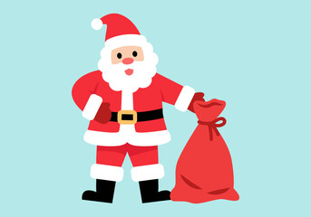Santa Claus Flat Colored Icon Carrying Red Gift Sack for Christmas Celebration and Holiday Design