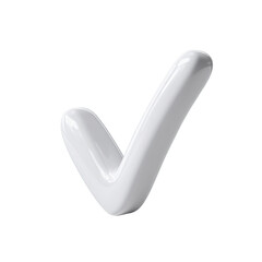 A three-dimensional, off-white checkmark, rendered with a glossy, slightly rounded finish, set against a black background