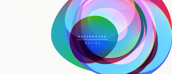 Abstract colorful layers create dynamic circular design. Bright hues blend, forming modern visual impact. Minimalist style, clean aesthetic.