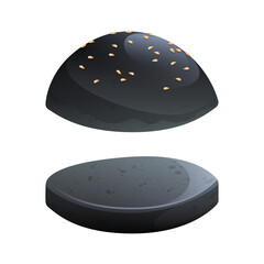 Black Burger Bun Isolated on White Background, Delicious Food for Your Next Meal