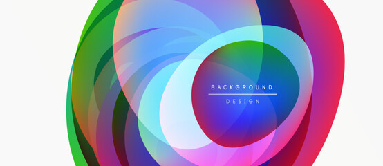 Obraz premium Abstract colorful circles overlap creating dynamic visual effect. Bright hues blend, forming modern background design.