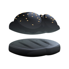 Black Charcoal Buns Deconstructed Burger Bread Layers with Toasted Sesame Seeds