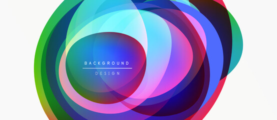 Abstract colorful circles overlap creating dynamic visual effect. White background provides contrast, modern design element.