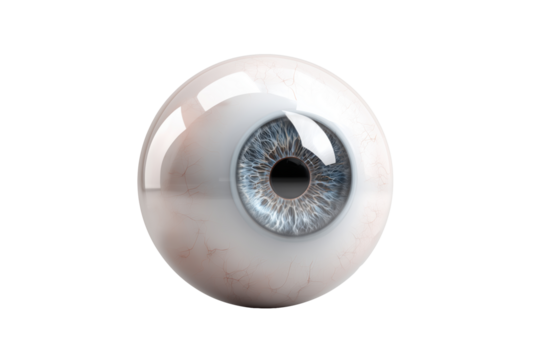Realistic human eyeball with detailed iris and veins cut out on transparent background