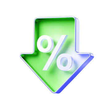 Falling percentage arrow sign showcasing discounts, sales, rates and financial decrease