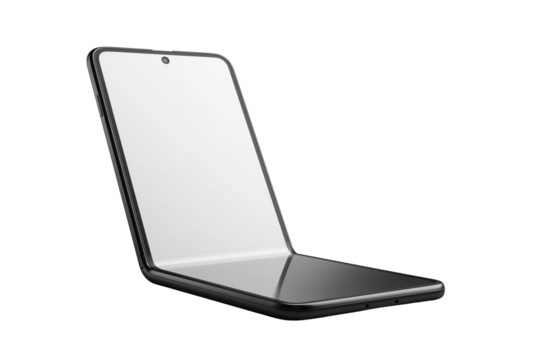 Foldable smartphone with sleek design cut out isolated on transparent background