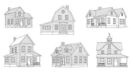 Fototapeta premium A collection of six distinct architectural sketches showcasing diverse house designs and styles.