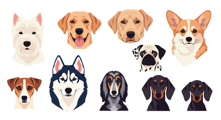 Fototapeta premium A collection of diverse dog breeds rendered in pixel art style.