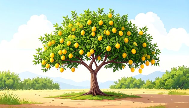 Lush lemon tree in a sunny landscape (1) - Powered by Adobe