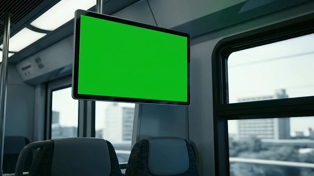 green screen monitor inside moving public transport vehicle
