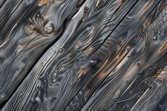 Close up of charred wood planks showcasing the shou sugi ban technique, creating a rustic and textured background