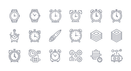 Collection of modern time management icons representing deadlines, schedules, and workflow for business and project planning