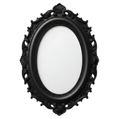 Ornate Black Oval Mirror with Baroque Design