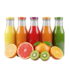 Assorted Fruit Juices in Glass Bottles with Fresh Fruit