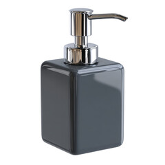 Obraz premium Gray ceramic soap dispenser with silver pump isolated on transparent background for professional stock photography use