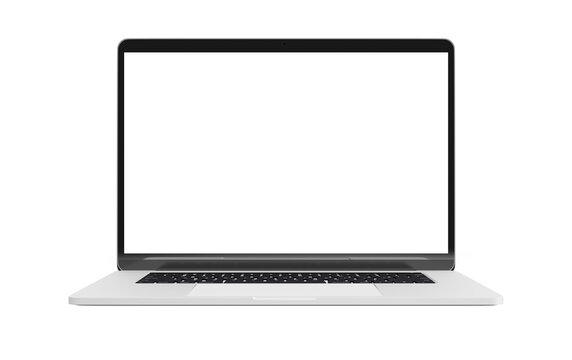 Modern laptop computer screen isolated on transparent background with shadows. 3D rendering