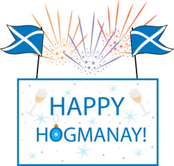 Hogmanay Celebration with Scottish Flags and Fireworks