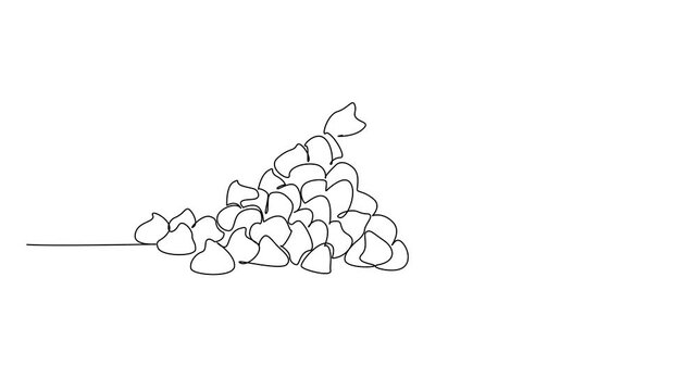 Animation of continuous one line drawing stack of choco chips. Ingredients for various dishes. Adding flavor. Sweet. National Chocolate Chip Day. Single line self drawing animated. Full length motion