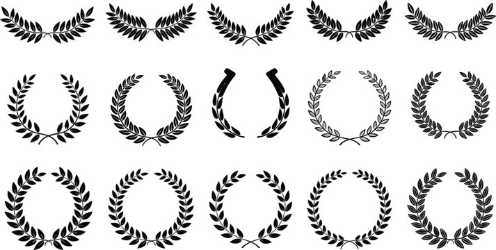 Elegant Laurel Wreaths Collection: Decorative Olive Branch Frames for Awards, Certificates & Logos – Classic Victory Emblems & Ornamental Foliage Design Elements for Invitations, Wedding Decor & Gradu
