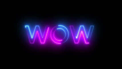 Wow neon sign animation. Glowing neon lines wow text animation on dark background. Seamless loop. neon luxury wow text animation. - Powered by Adobe
