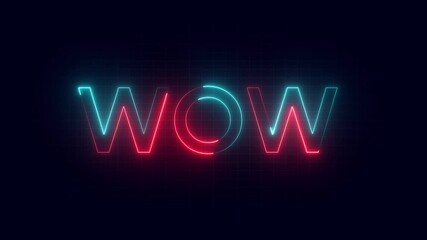 Wow neon sign animation. Glowing neon lines wow text animation with grid line background. Seamless loop. neon luxury wow text animation. - Powered by Adobe