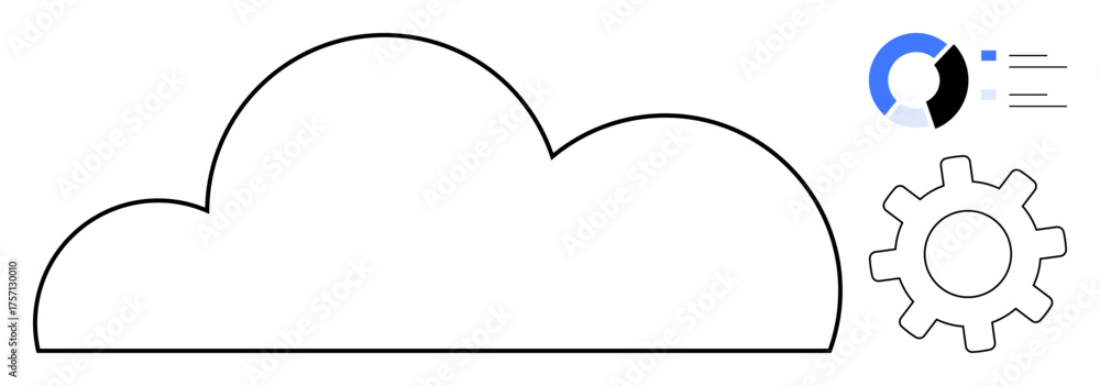 Wall mural Cloud outline with a gear and data chart signifies cloud computing, data analytics, system optimization, and technological innovation. Ideal for technology, IT, business, analytics, strategy