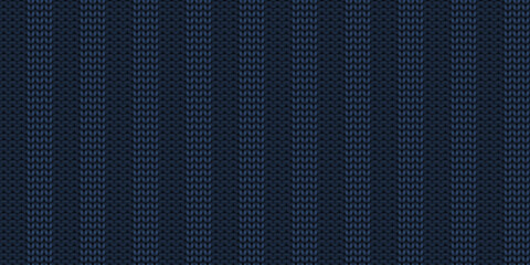 Dark blue striped knitted clothes fabric surface pattern. Knitwear lined material backdrop. Knitting wear textile background. Seamless knit texture.