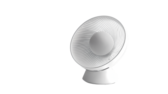 Modern tabletop fan with sleek design providing cooling in a bright, minimalistic room setting