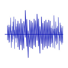 Blue audio wave visualization on a white background, representing sound frequency and amplitude in a graphic equalizer
