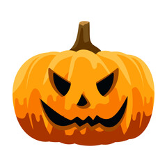 Scary Jack-o-Lantern Halloween Pumpkin with Carved Face and Stem, Festive Autumnal Decoration