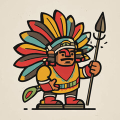 Colorful illustration of a native american warrior with spear
