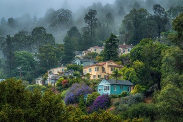 Belmont California. Dreamy and Cosy Houses Nestled on a Forested Hill in Suburban Belmont