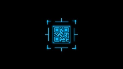 QR Code Scanning and reader app on black background. Using QR code for payment, commercial, product and loyalty marketing and in-store product labeling, exchanging information. up to down line - Powered by Adobe