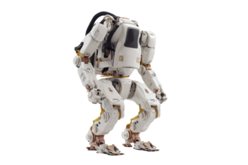 Advanced robotic exoskeleton cut out with detailed features isolated on transparent background