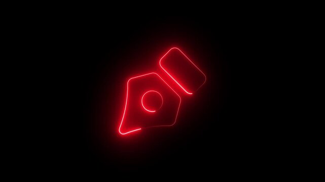 Animation of neon glowing red color pen tool icon on black background.