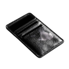 Sleek black leather wallet with multiple card slots, isolated on a white background, ideal for fashion accessories