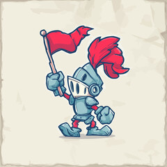 Cartoon knight holding flag vector illustration for games and design
