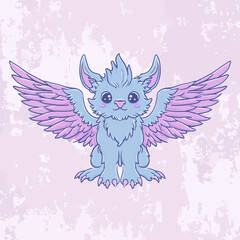 Whimsical creature with wings on textured background