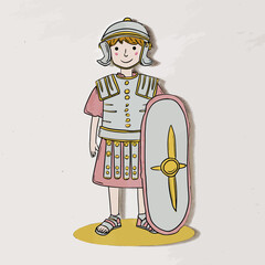 Cartoon roman soldier illustration isolated warrior in armor with shield