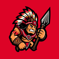 Cartoon native american warrior holding spear vector illustration