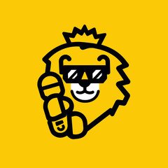 Stylish lion cartoon with sunglasses and crown on yellow background