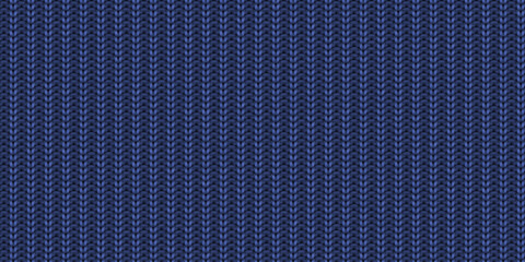 Blue knitwear material backdrop. Knitting lined wear textile background. Seamless knit texture. Knitted clothes fabric surface pattern.