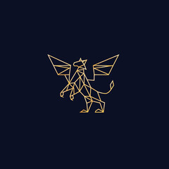 Obraz premium Geometric golden griffin emblem on dark background for design projects