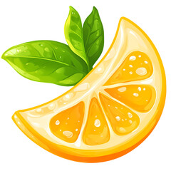 Vibrant illustration of a fresh lemon slice with green leaves, ideal for food-related designs