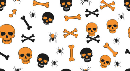 Fototapeta premium Vector art of halloween pattern with skulls, bones, and spiders
