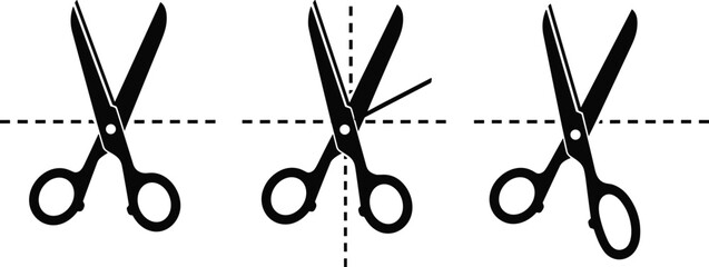 Cutting Edge: Scissors Cutting Dotted Lines - Precise Cuts, Paper Craft, Tailoring, Dressmaking, DIY Projects in Graphic Design. Symbol of Precision and Accuracy for Creative Projects, Crafting, Busin