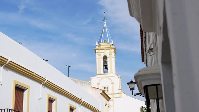 Church of the parish of San Pedro in the Andalusian town of Cartaya. Horizontal video at 4K and 50fps.