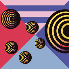 Abstract geometric design with concentric circles and bold color blocks
