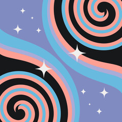 Retro swirls and stars abstract background in pastel colors