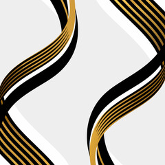 Elegant black and gold swirling ribbons on a light gray background